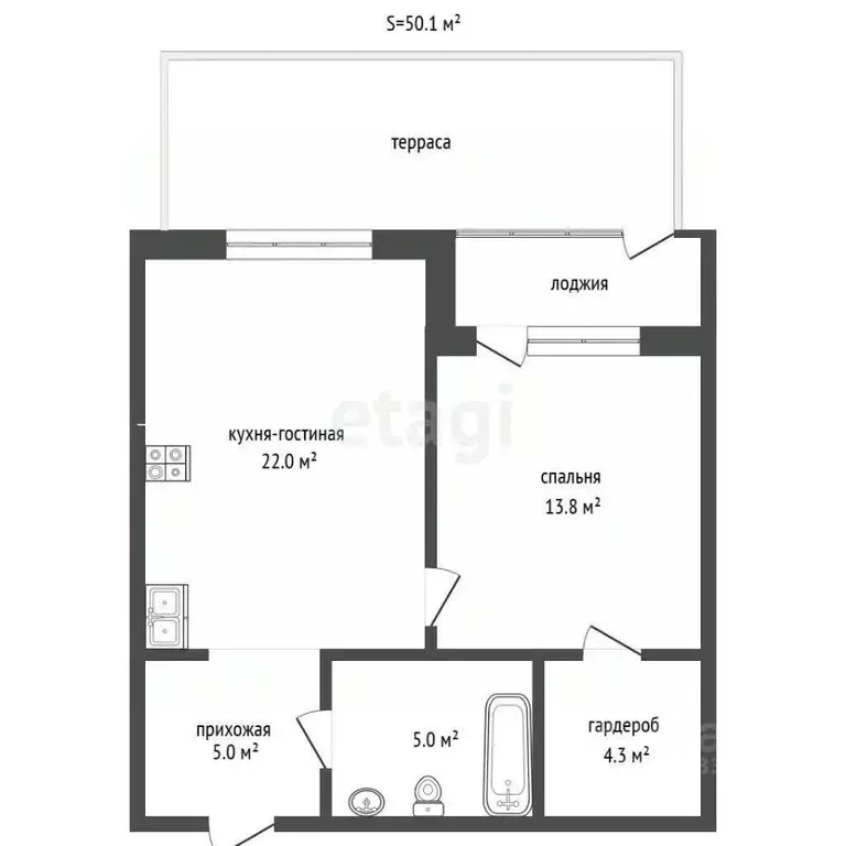 1-к кв. Тюменская область, Тюмень ул. Игоря Комиссарова, 19 (50.1 м) - Фото 2
