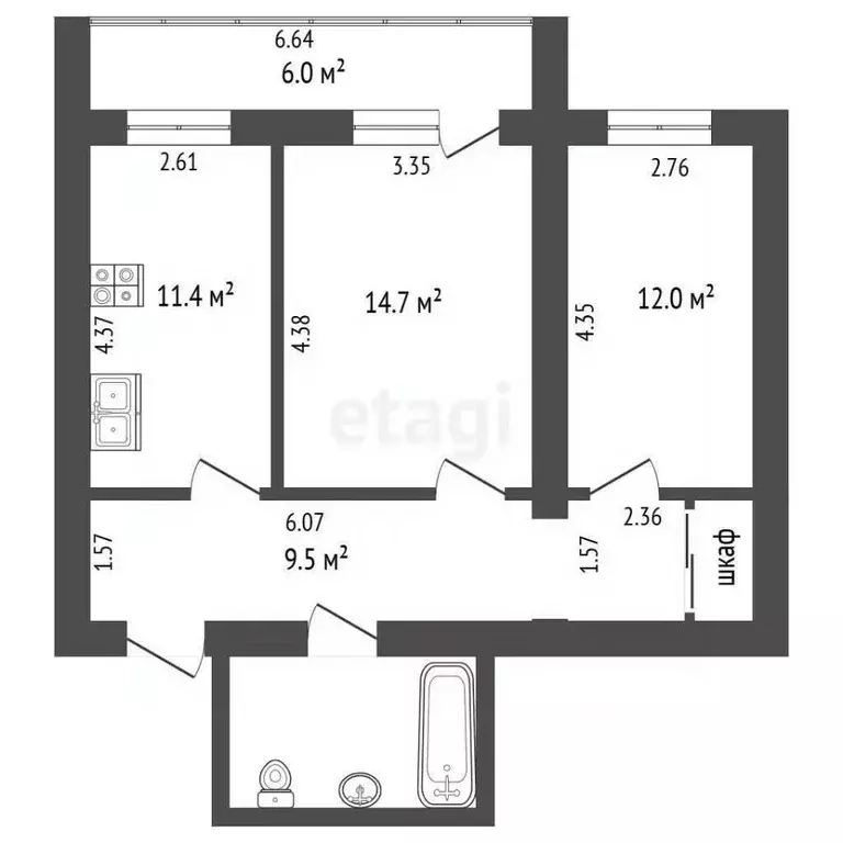 2-к кв. Самарская область, Самара просека 5-я, 131 (61.0 м) - Фото 2