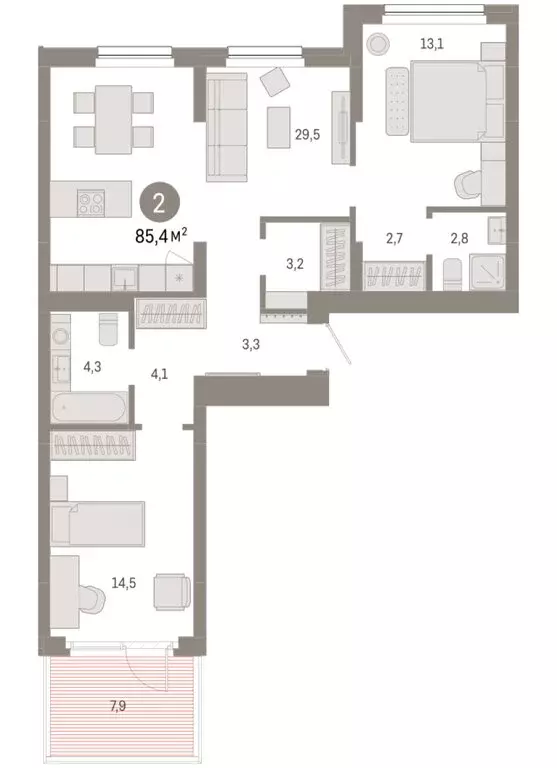 2-комнатная квартира: Новосибирск, квартал Лебедевский, 1/3 (85.4 м) - Фото 2