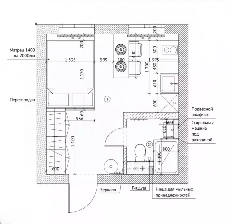Студия Санкт-Петербург ул. Печатника Григорьева, 14 (19.0 м) - Фото 2
