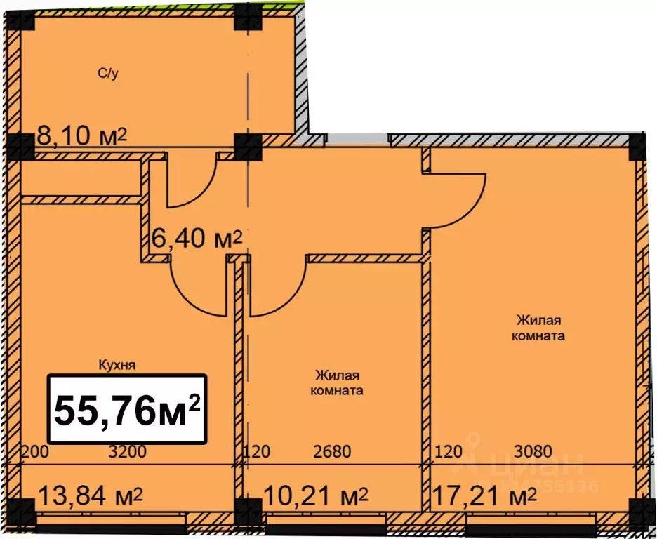 2-к кв. Ставропольский край, Ессентуки ул. Благодатная, 22к2 (55.76 м) - Фото 1