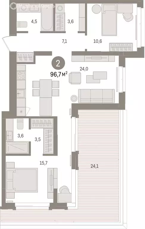 2-комнатная квартира: Тюмень, Холодильная улица, 65с2 (96.71 м) - Фото 0