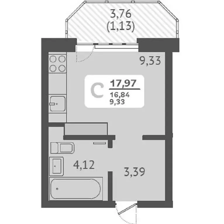 Квартира-студия: Краснодар, улица Красных Партизан, 1/4к16 (17.6 м) - Фото 0