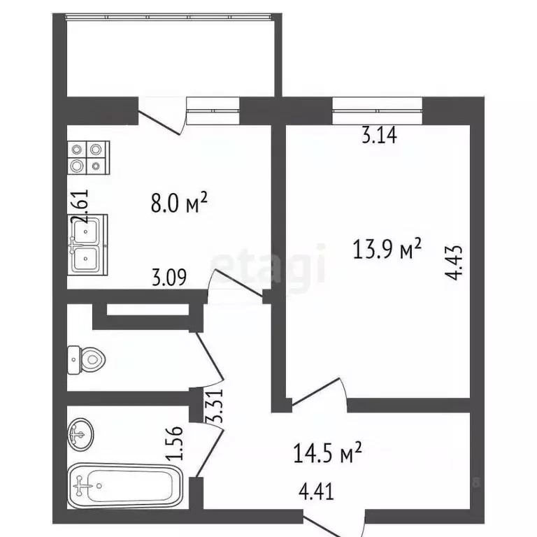 1-к кв. Ханты-Мансийский АО, Ханты-Мансийск Югорская ул., 14к4 (35.2 ... - Фото 0