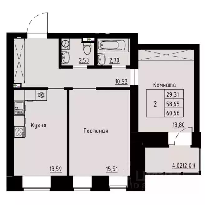 2-к кв. Красноярский край, Красноярск ул. Елены Стасовой, 82 (60.8 м) - Фото 1