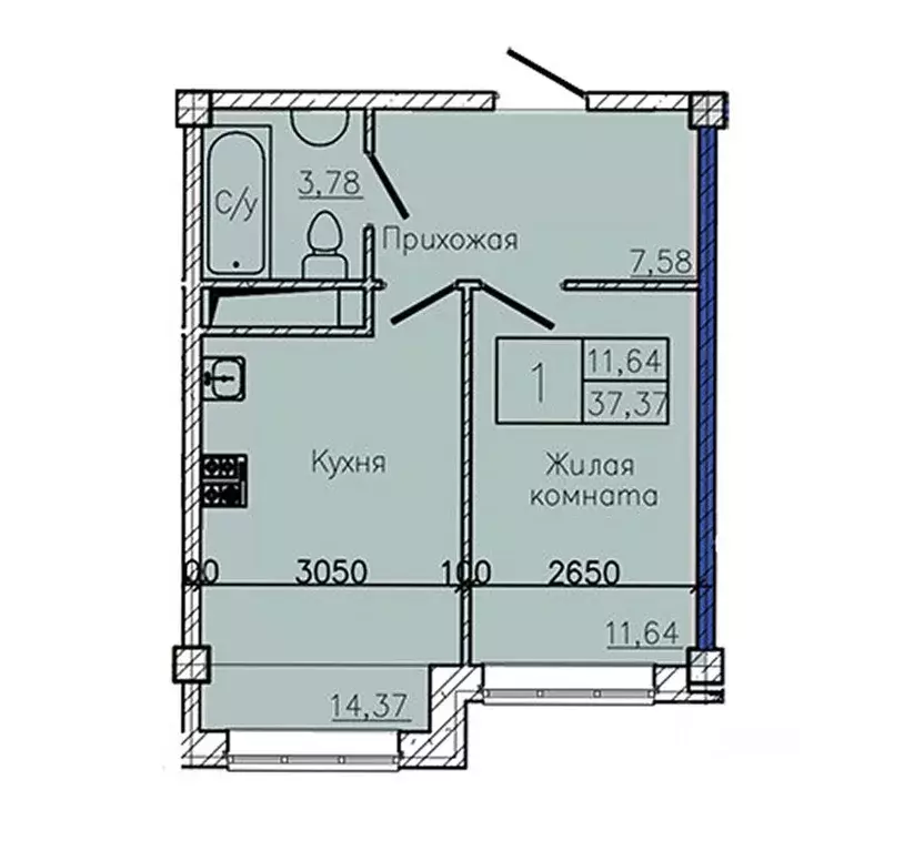 1-к кв. Ставропольский край, Пятигорск  (37.37 м) - Фото 1