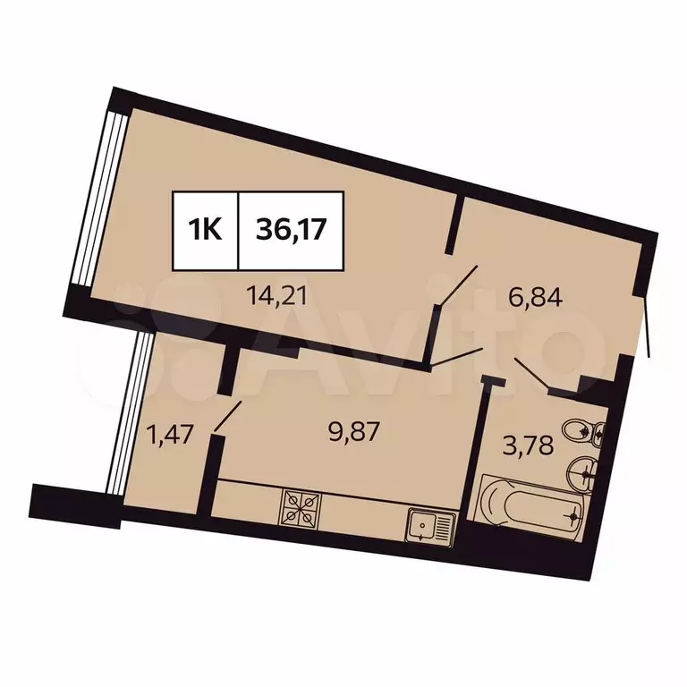 1-к. квартира, 36,2 м, 9/9 эт. - Фото 0