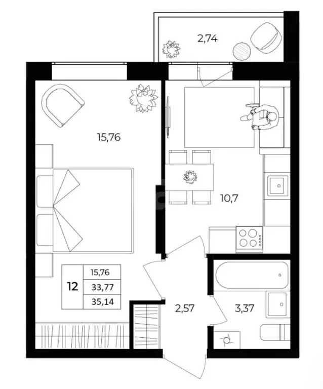 1-комнатная квартира: Ярославль, Ленинградский проспект, 98/2 (33 м) - Фото 1