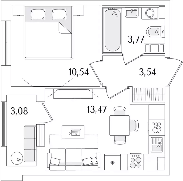 1-к кв. Санкт-Петербург ул. Фучика, 12к2Г1 (32.86 м) - Фото 0