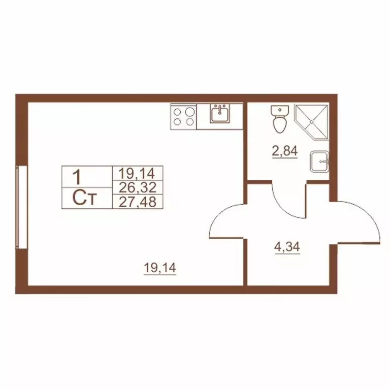 Квартира-студия: посёлок Шушары, Московское шоссе, 262к2 (26.8 м) - Фото 0