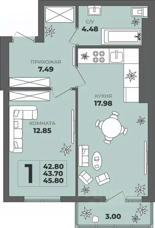 1-к кв. Калининградская область, Калининград ул. Генерала Толстикова, ... - Фото 1