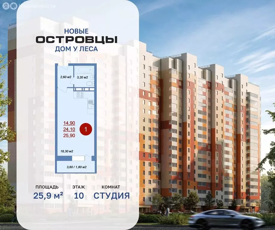 Квартира-студия: деревня Островцы, микрорайон Новые Островцы, ... - Фото 1