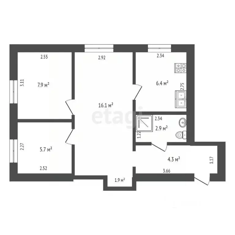 3-к кв. Крым, Саки ул. Гайнутдинова (45.0 м) - Фото 2