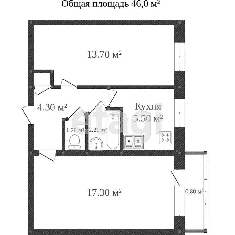 2-комнатная квартира: Калининград, улица Космонавта Леонова, 30А (45 ... - Фото 0