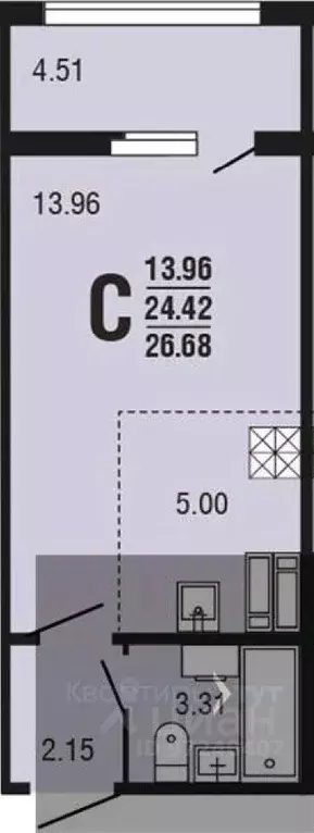 Студия Воронежская область, с. Новая Усмань, Ольха мкр  (26.68 м) - Фото 0