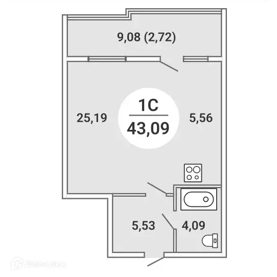 Продаётся квартира-студия, 43.09 м - Фото 0