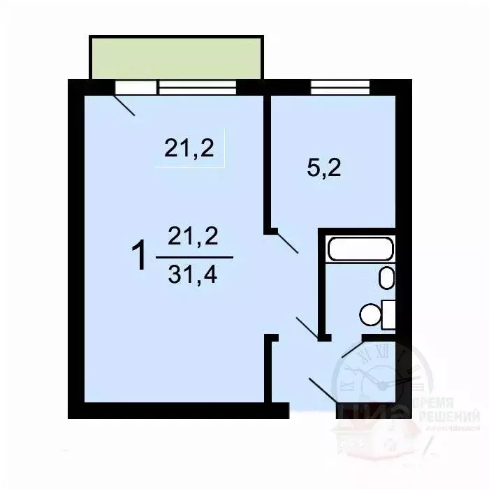 1-к кв. Москва ул. Бехтерева, 7К1 (31.4 м) - Фото 2