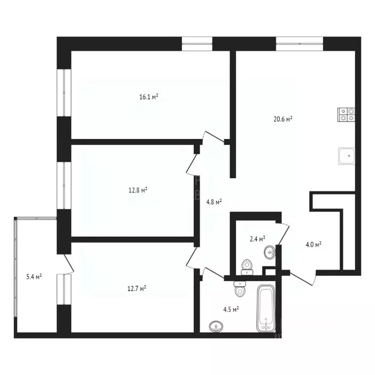 3-к кв. Тюменская область, Тюмень ул. Фармана Салманова, 16 (80.0 м) - Фото 1