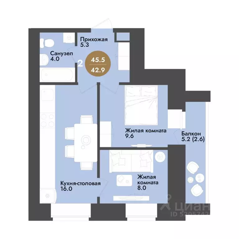 2-к кв. Вологодская область, Вологда ул. Преображенского (45.5 м) - Фото 0