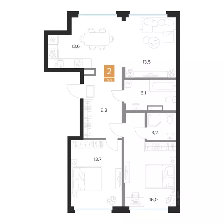 2-к кв. Курская область, Курск Парковый квартал Чувства жилой комплекс ... - Фото 1