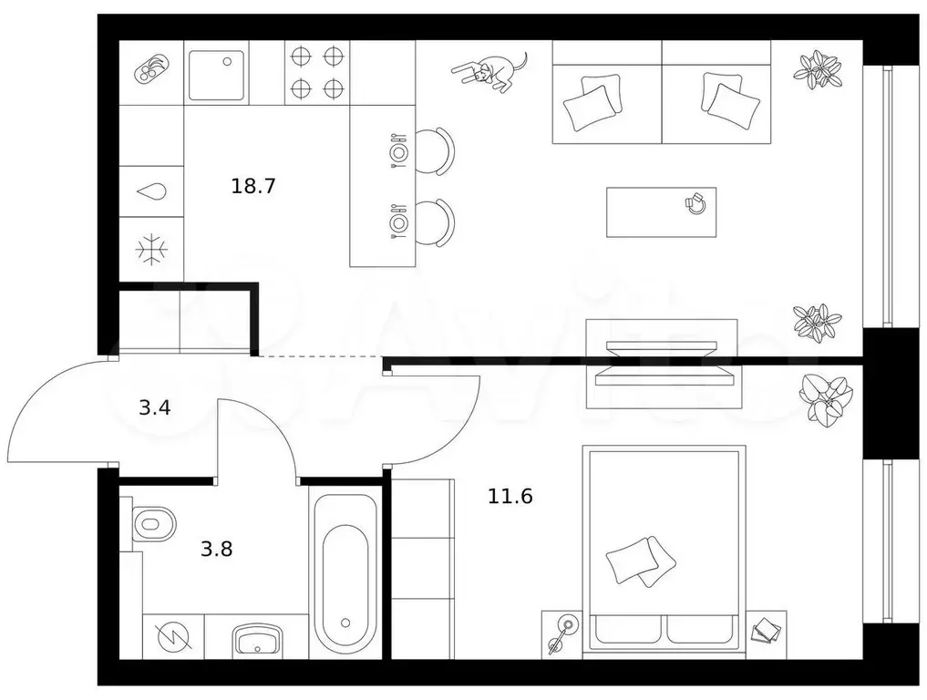 1-к. квартира, 37,5 м, 8/8 эт. - Фото 0