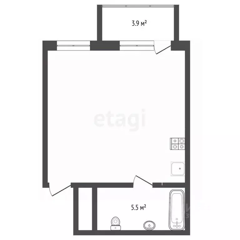 Студия Тюменская область, Тюмень ул. Пермякова, 79 (37.2 м) - Фото 1