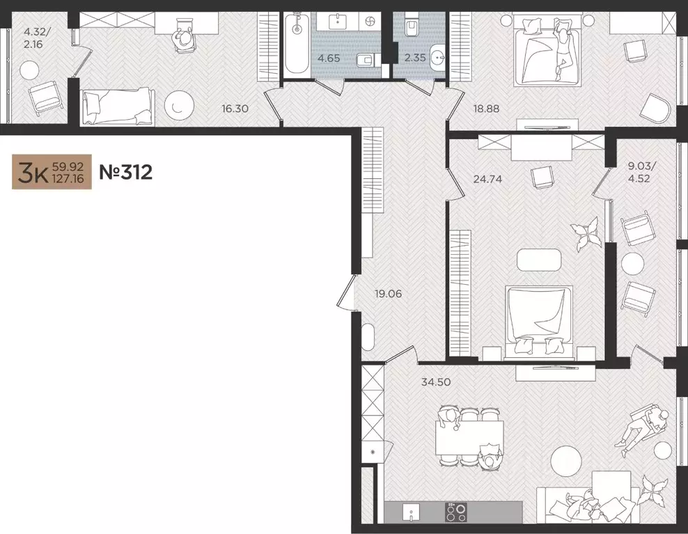 3-к кв. Калининградская область, Калининград Мой Город жилой комплекс ... - Фото 1