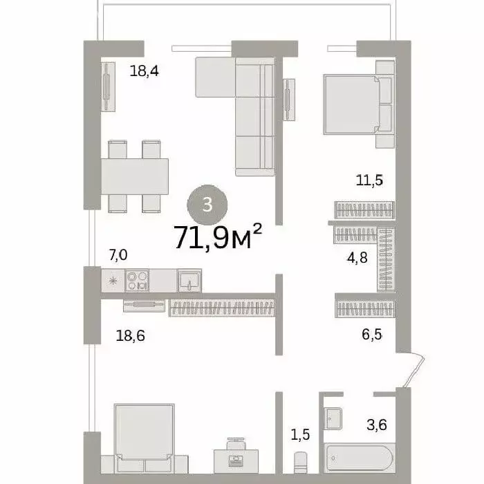 3-комнатная квартира: Новосибирск, Бронная улица, 15 (71.9 м) - Фото 0