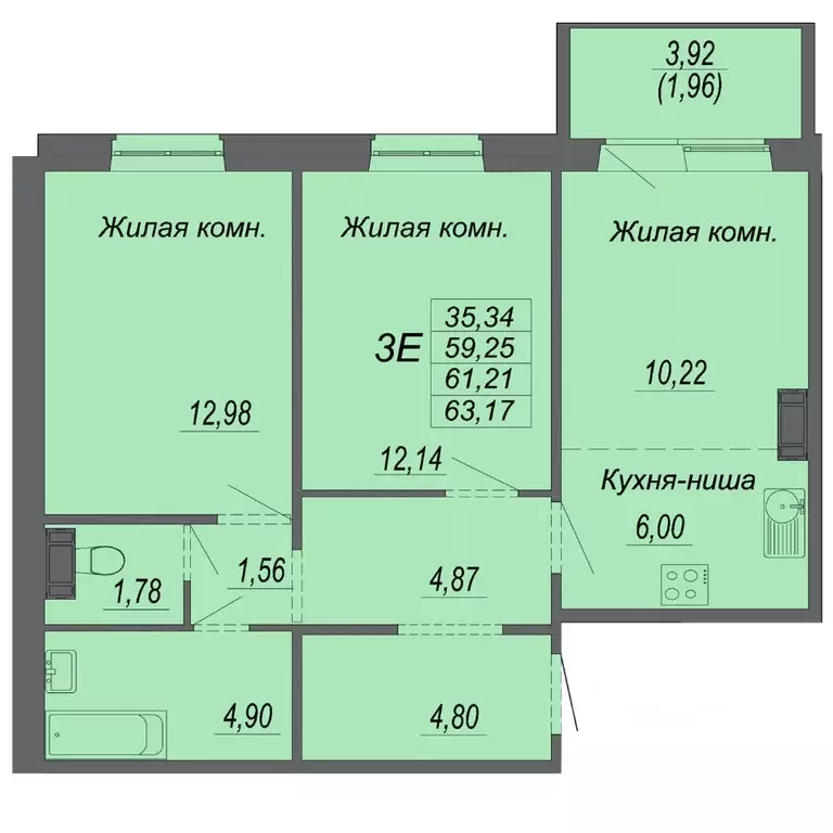 3-к кв. Хабаровский край, Хабаровск Южный мкр, ул. Рокоссовского ... - Фото 1