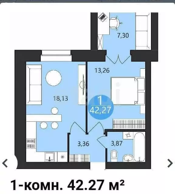 1-комнатная квартира: Ярославль, 1-я Приволжская улица, 10А (42 м) - Фото 0