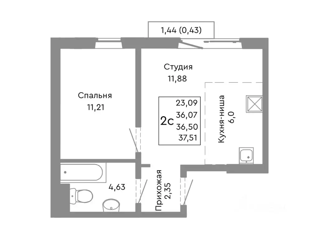 2-к кв. Челябинская область, Челябинск Ярославская ул. (36.5 м) - Фото 0