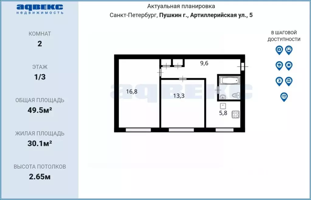 2-к кв. Санкт-Петербург, Санкт-Петербург, Пушкин Артиллерийская ул., 5 ... - Фото 2