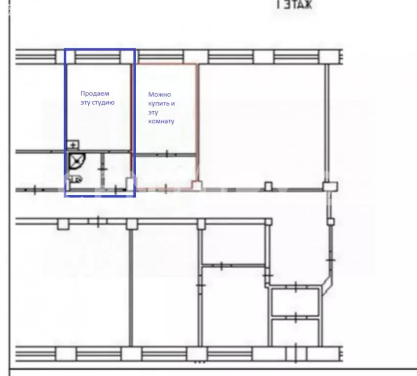 1к в -комнатной квартире (18 м) - Фото 1