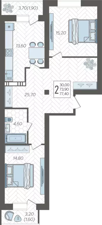 Продаётся 2-к квартира, 77.4 м - Фото 0