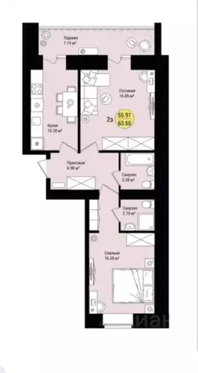 2-к кв. Марий Эл, Медведево городское поселение, Медведево пгт, Ясная ... - Фото 2