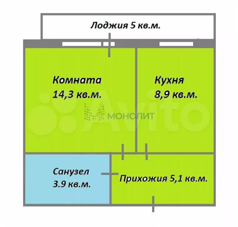 1-к. квартира, 32,2 м, 2/10 эт. - Фото 0