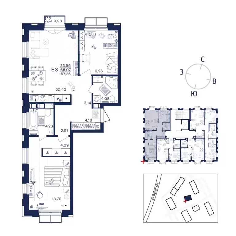 2-к кв. Тульская область, Тула  (67.26 м) - Фото 1