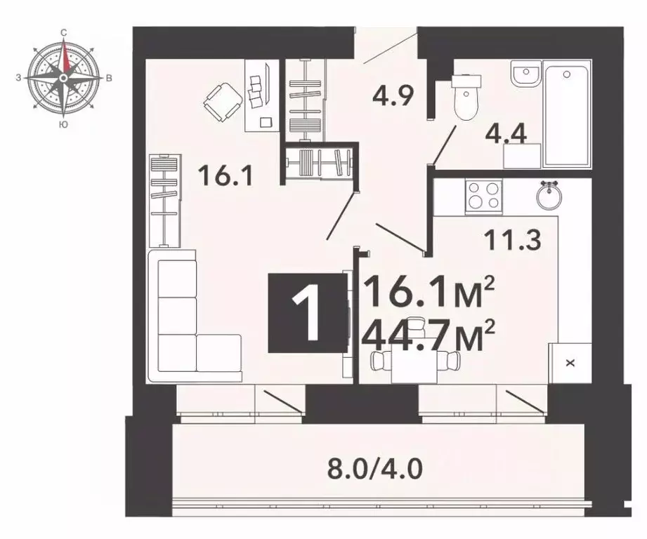 1-к кв. Пензенская область, Пенза ул. Шмидта, 5 (44.7 м) - Фото 0