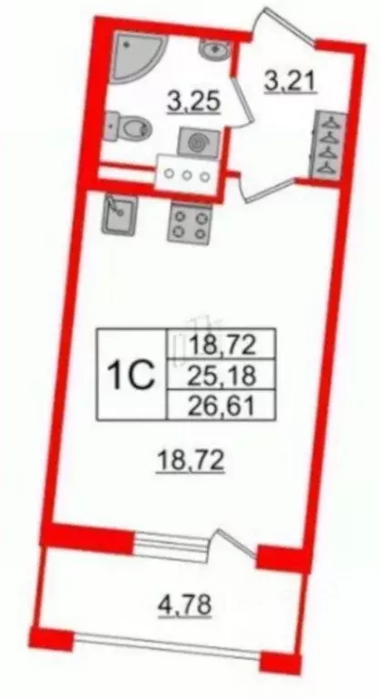 Студия Санкт-Петербург Уральская ул., 25 (25.18 м) - Фото 0