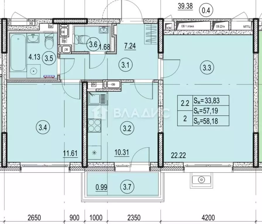 2-комнатная квартира: Москва, улица Лобачевского, 28 (57.19 м) - Фото 0