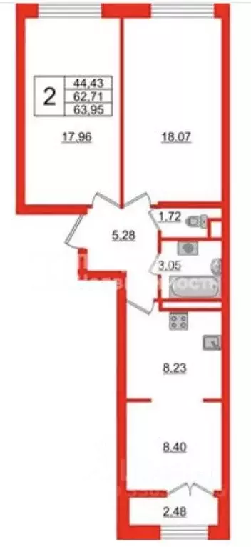 2-к кв. Санкт-Петербург Ремесленная ул., 15 (64.0 м) - Фото 1