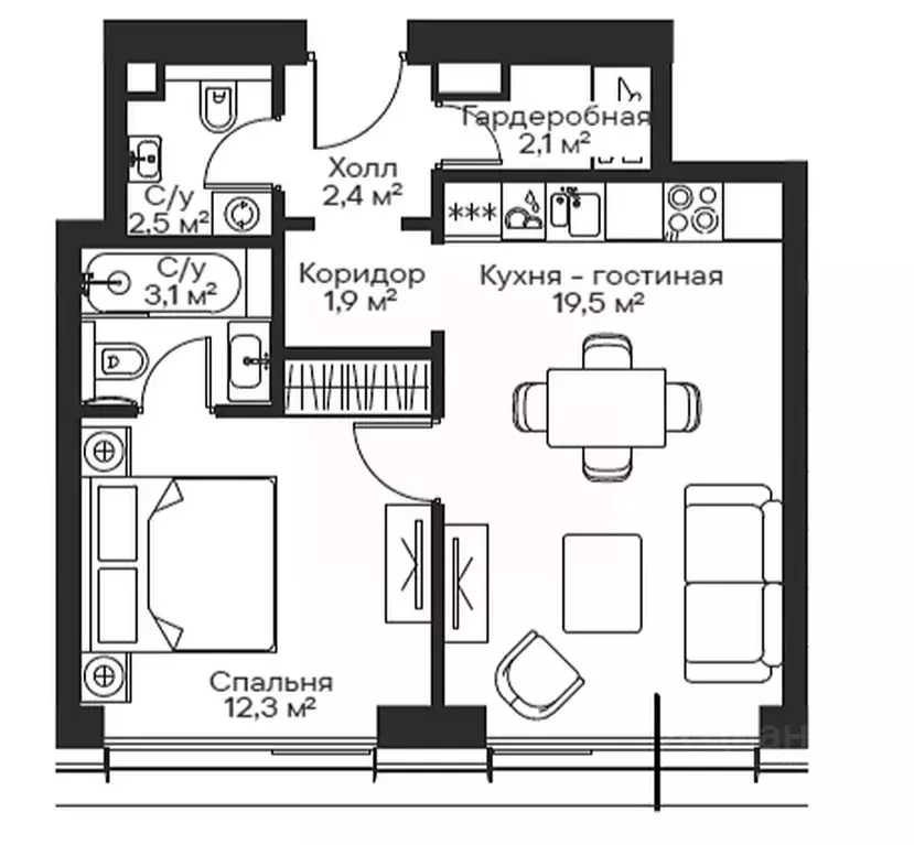 1-к кв. Москва Сити Бэй жилой комплекс (43.8 м) - Фото 0