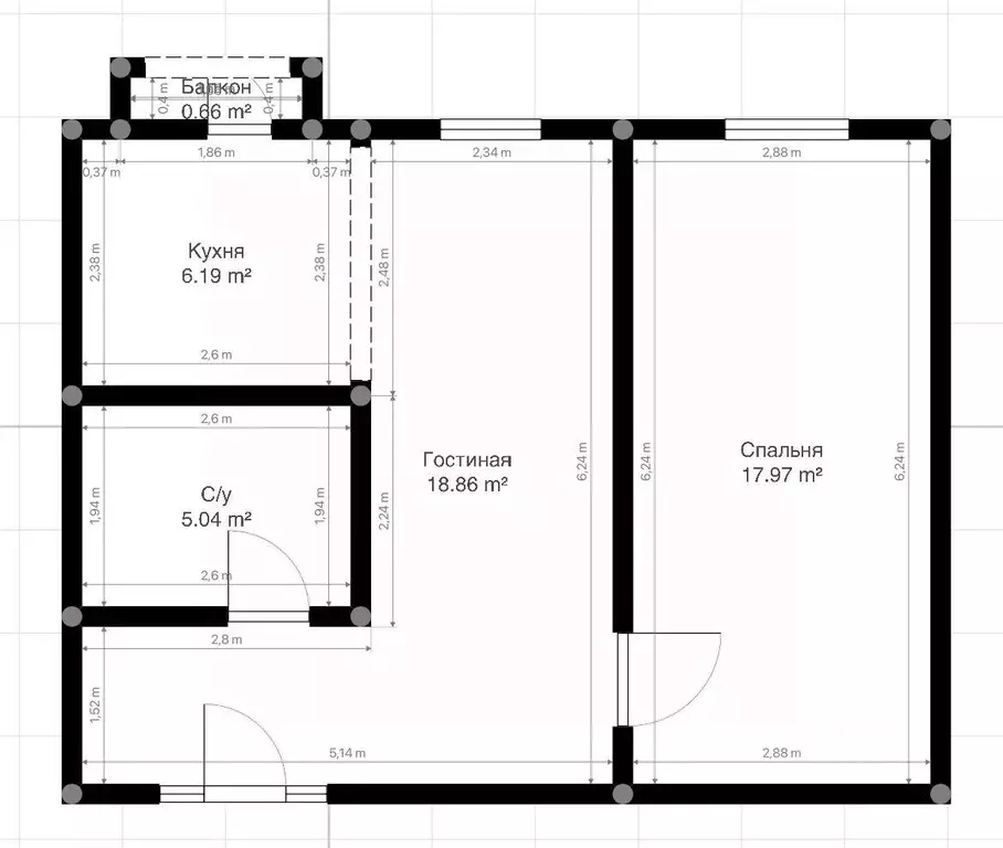 2-к кв. Кабардино-Балкария, Нальчик ул. А.А. Кадырова (50.0 м) - Фото 1