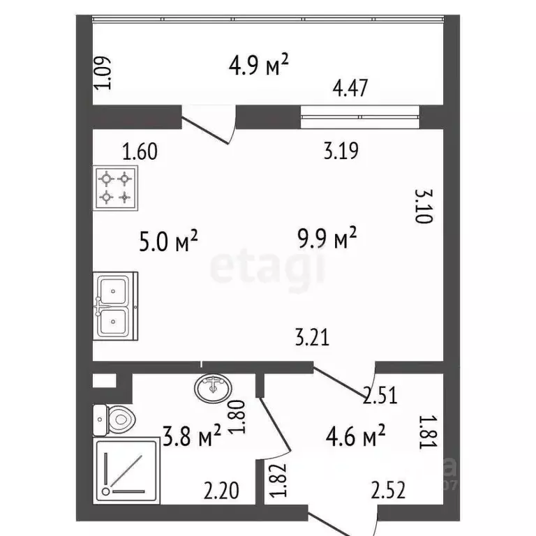 Студия Санкт-Петербург ул. Чарушинская, 24к1 (23.3 м) - Фото 1