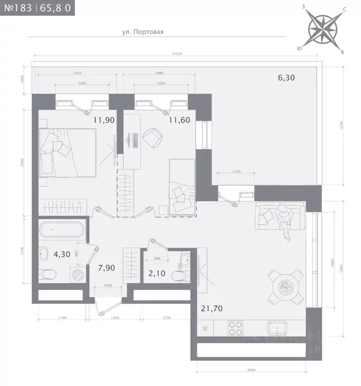 2-к кв. Татарстан, Казань 1712 жилой комплекс (65.8 м) - Фото 1