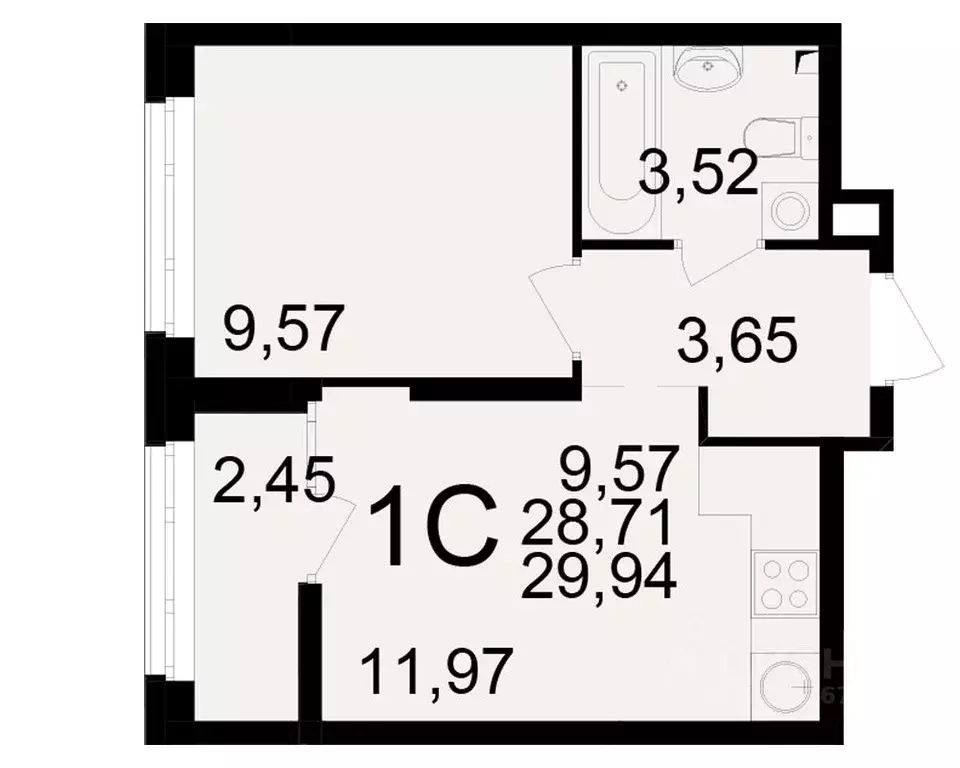 1-к кв. Рязанская область, Рязань Аура жилой комплекс (28.71 м) - Фото 1