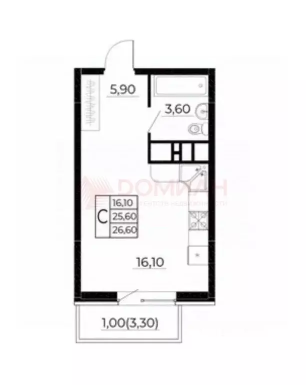 Студия Ростовская область, Ростов-на-Дону ул. Мечникова, 41/53 (27.0 ... - Фото 2