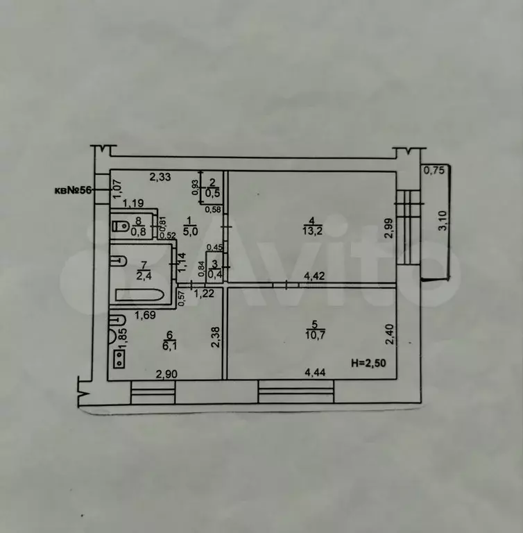 2-к. квартира, 42 м, 4/4 эт. - Фото 0