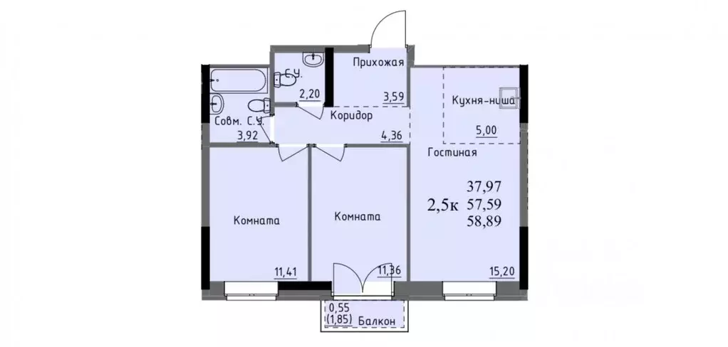 2-к кв. Удмуртия, Ижевск ул. Ключевой Поселок, 23 (57.0 м) - Фото 2