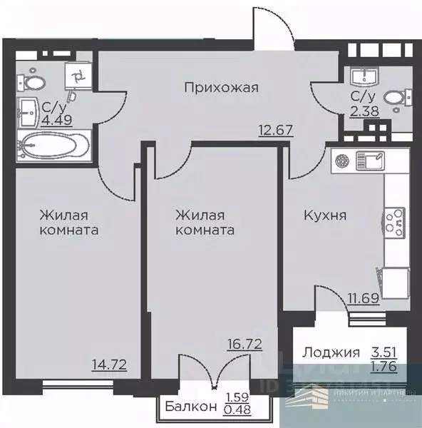 2-к кв. Воронежская область, Воронеж ул. Ломоносова, 116Б (64.9 м) - Фото 0